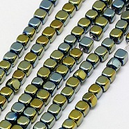Electroplate Non-magnetic Synthetic Hematite Beads Strands, Cube, Grade A, Green Plated, 2x2x2mm, Hole: 0.6mm, about 200pcs/strand, 16 inch(G-J172-2x2mm-06)