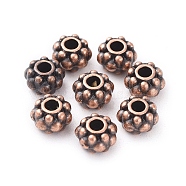 Tibetan Style Spacer Beads, Zinc Alloy, Lead Free & Nickel Free & Cadmium Free, Flower, Red Copper Color, 6.5x4.5mm thick, Hole: 1mm(X-RLF0914Y-NF)