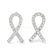 Rack Plating Brass Micro Pave Clear Cubic Zirconia Stud Earrings for Women, Cadmium Free & Lead Free, Long-Lasting Plated, Awareness Ribbon Shape, Platinum, 14x8mm(EJEW-M260-15P)