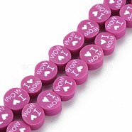 Handmade Polymer Clay Bead Strands, Mother's Day Theme, Flat Round with Word I Love MOM, Medium Violet Red, 8x4mm, Hole: 1.4mm, about 40pcs/strand, 13.58 inch~ 14.37 inch(34.5cm~36.5cm)(CLAY-S096-013C)