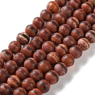 Tibetan Style dZi Beads Strangs, Natural Agate Beads, Dyed & Heated, Round with Striped Pattern, Saddle Brown, 8mm, Hole: 1.2mm, about 49pcs/strand, 14.57''(37cm)(G-H066-A01-01A)