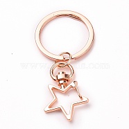 Iron Star Keychain, with Alloy Split Key Rings, Rose Gold, 6.9cm(KEYC-JKC00231-03)