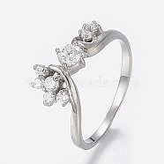 304 Stainless Steel Finger Rings, with Cubic Zirconia, Stainless Steel Color, Size 7, 17mm(RJEW-F080-05P-17mm)