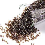 TOHO Round Seed Beads, Japanese Seed Beads, (177) Transparent AB Smoky Topaz, 15/0, 1.5mm, Hole: 0.7mm, about 3000pcs/bottle, 10g/bottle(SEED-JPTR15-0177)