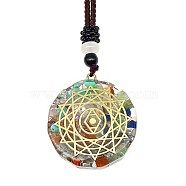 Orgonite Chakra Natural & Synthetic Mixed Stone Pendant Necklaces, Nylon Thread Necklace for Women, Flat Round, Star, 25.59 inch(65cm)(PZ4674-09)