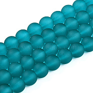 Frosted Transparent Glass Beads Strands, Round, for Beading Jewelry Making, Dark Cyan, 8mm, Hole: 1~1.6mm, about 99pcs/strand, 31.4 inch(GLAA-S031-8mm-37-01)