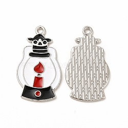 Rack Plating Alloy Enamel Pendants, Cadmium Free & Nickel Free & Lead Free, Halloween Theme, Paraffin Lamp Charm, Platinum, FireBrick, 28.5x16.5x1mm, Hole: 1.6mm(FIND-G054-15P-01)