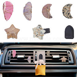 6Pcs 6 Style Teardrop Star Moon Natural Gemstone Air Vent Clips & 1Pc Resin Car Mini Hooks, with Magnetic Ferromanganese Iron & Plastic Clip, Clip: 37~42mm, Hook: 30x20.5x10.5mm(JEWB-AB00029)