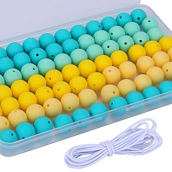 80Pcs 4 Style Round Silicone Focal Beads, Chewing Beads For Teethers, DIY Nursing Necklaces Making, with 2M Core Spun Elastic Cord, Mixed Color, 15mm, Hole: 2mm, 20pcs/style(SIL-SZ0001-22K)