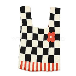 Polyester Mini Knit Tote Bags, Crochet Tote Handbag Lunch Box Bag, Tartan, 34x19.5x2.1cm(ABAG-C008-01B-06)