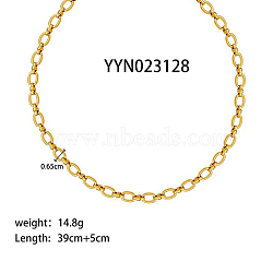 6.5mm Stylish Titanium Steel Oval Link Chain Necklaces for Women Men, Real 18K Gold Plated, 15.35 inch(39cm)(AA4830-10)