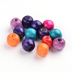 Dyed Natural Wood Beads, Round, Lead Free, Mixed Color, 6x4~5mm, Hole: 2mm, about 13600pcs/1000g(WOOD-Q006-6mm-M-LF)