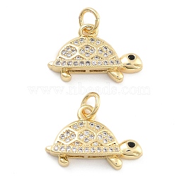 Brass Pave Clear Cubic Zirconia Pendants, Tortoise, with Jump Ring, Tortoise, 12x18x4mm, Hole: 5mm(KK-U009-12D-G)