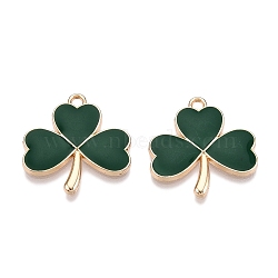 Rack Plating Alloy Enamel Pendants, Golden, Clover Charm, Dark Green, 22.5x22x2mm, Hole: 2mm(ENAM-N056-353G)