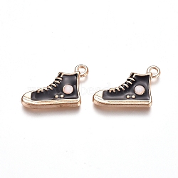 Light Gold Plated Alloy Enamel Pendants, Shoes, Black, 19.5x12.5x2.5mm, Hole: 1.5mm(PALLOY-TAC0011-10)