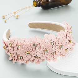 Flower Cloth Rhinestone Hair Bands, Wide Hair Accessories for Women Girls, Pink, 150x138mm(PW-WG72477-04)