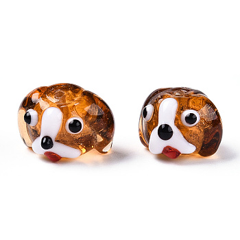 Handmade Gold Sand Lampwork Beads, Dog, Sienna, 11~12x15~17.5x14~15.5mm, Hole: 1.6~1.8mm