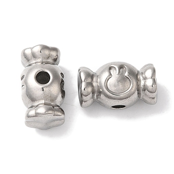 Tarnish Resistant 304 Stainless Steel Beads, Candy with Rabbit, Stainless Steel Color, 10x18x10mm, Hole: 3mm