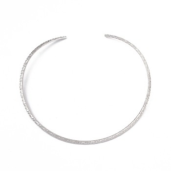 304 Stainless Steel Hammered Wire Necklace Making, Rigid Necklaces, Minimalist Choker, Cuff Collar, Stainless Steel Color, 0.38cm, Inner Diameter: 5-1/2 inch(14cm)
