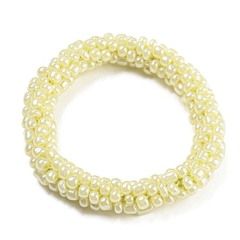 Crochet Glass Beads Braided Stretch Bracelet, Nepel Boho Style Bracelet, Champagne Yellow, Inner Diameter: 1-3/4 inch(4.5cm)