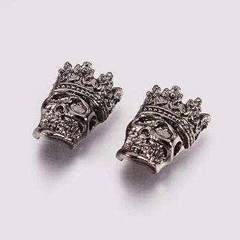 Tibetan Style Alloy Beads, Skull with Crown, Gunmetal, 16x12x6mm, Hole: 2mm