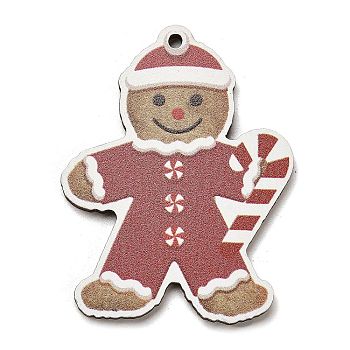 Wood Pendants, Christmas Theme Charms, Gingerbread Man, 44.5x34.5x2.5mm, Hole: 1.8mm