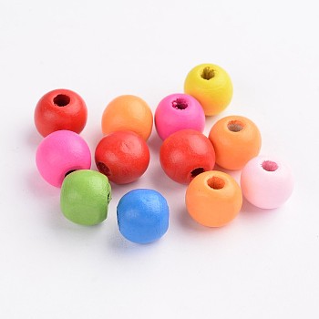 Dyed Natural Wood Beads, Round, Mixed Color, 10x9mm, Hole: 3mm, about 1612pcs/500g