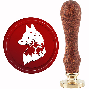 Brass Wax Seal Stamp with Handle, for DIY Scrapbooking, Wolf Pattern, 3.5x1.18 inch(8.9x3cm)