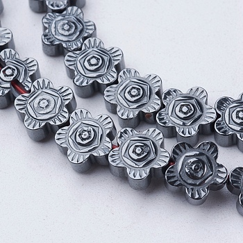 Non-magnetic Synthetic Hematite Beads Strands, Flower, 7.5x7.5x3mm, Hole: 0.8mm, about 53pcs/strand, 15.9 inch(40.5cm)