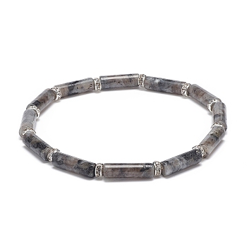 Natural Larvikite Column Beaded Stretch Bracelet, Gemstone Jewelry for Women, Inner Diameter: 2-1/4 inch(5.6~5.8cm)