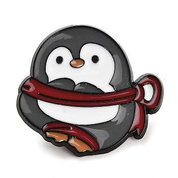 Animal Wrapped in Red Ribbon Alloy Enamel Pins Brooch, for Backpack Clothes, Penguin, 24.5x27x1.5mm