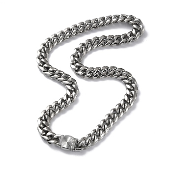 304 Stainless Steel Cuban Link Chain Necklaces, Stainless Steel Color, 23.98 inch(60.9cm)