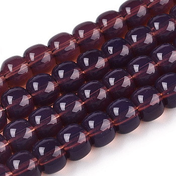 Imitation Jade Glass Beads Strands, Barrel, Purple, 8x6mm, Hole: 1.6mm, about 61~62pcs/strand, 14.84''~15.16''(37.7~38.5cm)