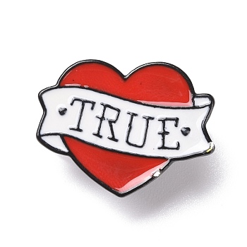 True Word Enamel Pin, Heart Alloy Badge for Backpack Clothes, Electrophoresis Black, Red, 21x27x1.5mm, Pin: 1.3mm