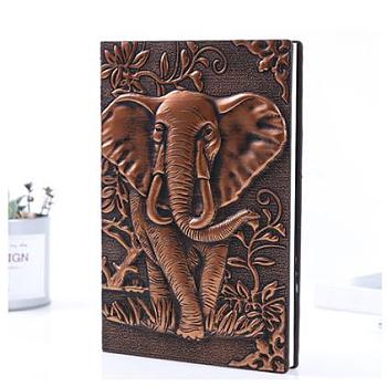 3D PU Leather Notebook, with Paper Inside, Rectangle with Elephant Pattern, for School Office Supplies, Red Copper, 215x145mm