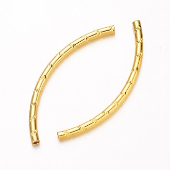 Curved Brass Tube Beads, Real 18K Gold Plated, 50.5x3mm, Hole: 2mm