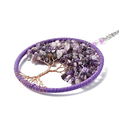 Wire Wrapped Chips Natural Amethyst Big Pendant Decorations(HJEW-A005-03)-2