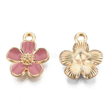 Light Gold Rosy Brown Flower Alloy+Enamel Pendants