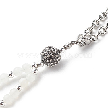 Pierre de lune blanche naturelle et strass en alliage décorations de pendentif en perles rondes(HJEW-JM00806)-4