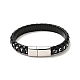 Black Leather & 304 Stainless Steel Rope Braided Cord Bracelet Magnetic Clasp for Men Women(BJEW-C021-12)-2