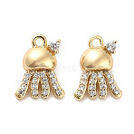 Brass Micro Pave Clear Cubic Zirconia Charms, Cadmium Free & Nickel Free & Lead Free, Octopus, Real 18K Gold Plated, 12x9x4.5mm, Hole: 1.2mm(KK-C054-07G)