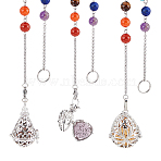 Chakra Gemstone Dowsing Pendulums, Natural Dyed Lava Rock Essential Oil Diffuser Dangling, with 304 Stainless Steel & Brass Findings, Mixed Color, 237~247mm, 1pc/style(G-AR0004-93)