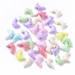 Opaque Polystyrene Plastic European Beads, Large Hole Beads, Dolphin, Mixed Color,10x13x5.5mm, Hole: 4mm(X-KY-I004-22)