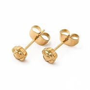 304 Stainless Steel Flower Stud Earrings for Women, Real 18K Gold Plated, 5x5mm, Pin: 0.7mm(EJEW-C004-04G)