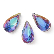 Glass Rhinestone Cabochons, Flat Back & Back Plated, Faceted, Teardrop, Bermuda Blue, 14x7x4mm(RGLA-L029-04C-BBLA)