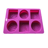6 Cavities Silicone Molds, for Handmade Soap Making, Rectangle with Leaf, Medium Violet Red, 205x170x28mm, Inner Diameter: 70x60mm(PW-WG57731-01)