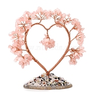 Natural Rose Quartz Chips Heart Tree Decorations, Copper Wire Feng Shui Energy Stone Gift for Women Men Meditation, 150x150mm(PW-WG86934-03)