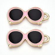 Alloy Enamel Pendants, Golden, Glasses Charm, Pink, 31x13.5x2~2.5mm, Hole: 2~3x2mm(ENAM-T022-19A)