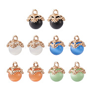 Fashewelry 10pcs 5 colors Cat Eye Glass Charms, with Brass Finding, Round, Mixed Color, 14~15x12~13mm, Hole: 2mm, 2pcs/color(CE-FW0001-01)