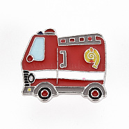 Alloy Enamel Brooches, Enamel Pins, with Brass Butterfly Clutches, Fire Car, Cadmium Free & Nickel Free & Lead Free, Platinum, FireBrick, 7/8x1 inch(23x25mm), Pin: 1mm(JEWB-S011-102-NR)